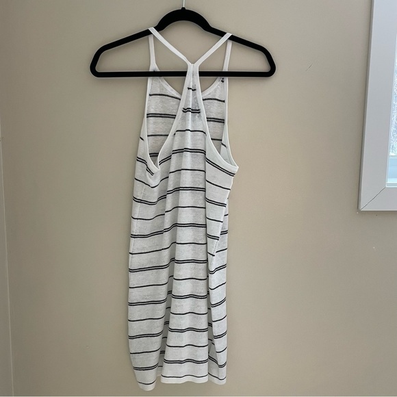 360 SWEATER Italian Yarn Striped Racer Back  100% Linen MIDI Dress - Picture 2 of 8